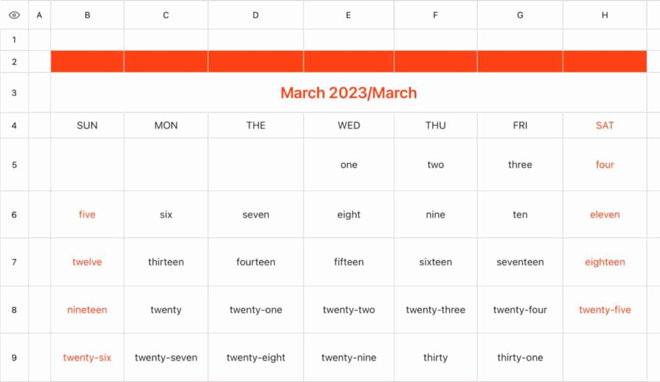 March calendar 1